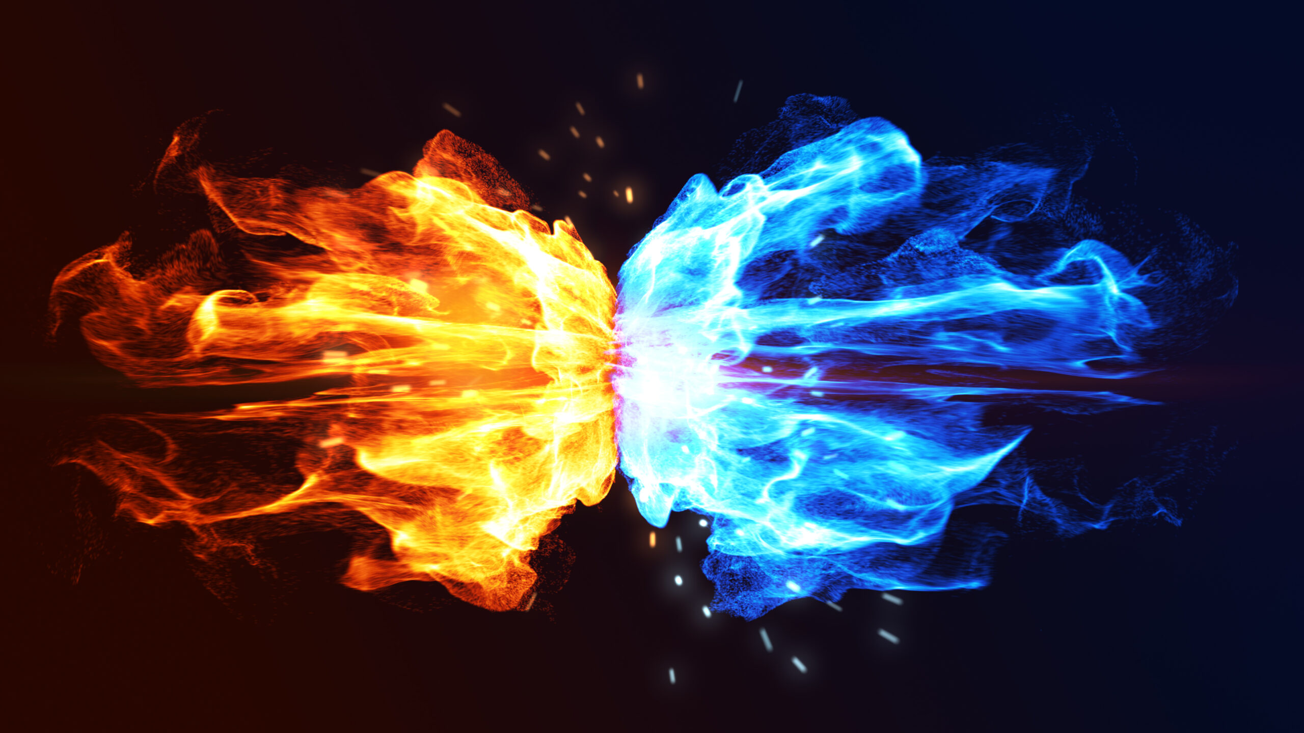 3d Illustration of fire colliding with ice